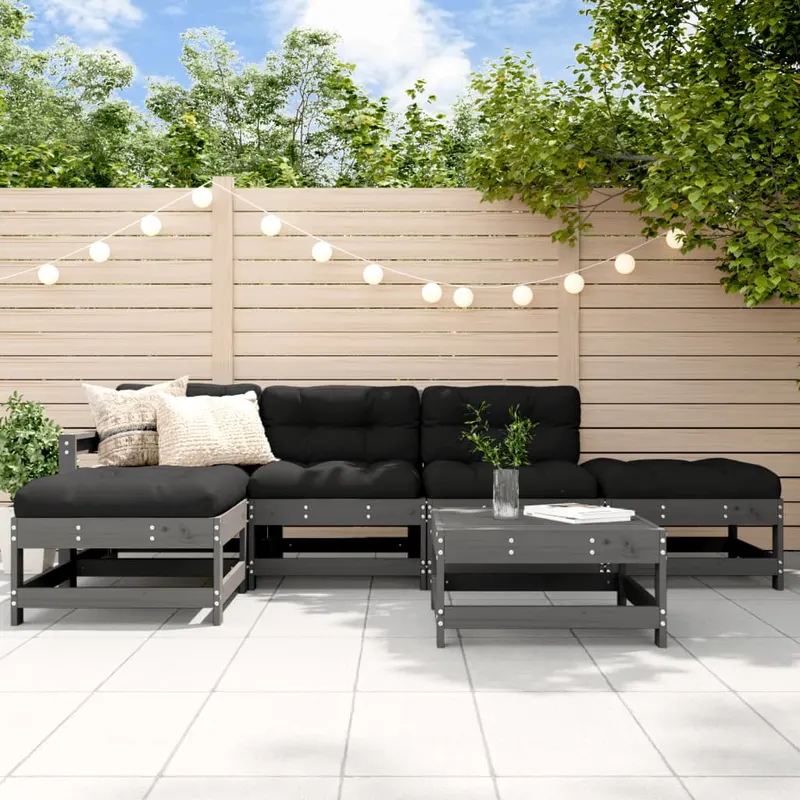set mobilier relaxare gradina&perne 6 piese gri lemn masiv pin