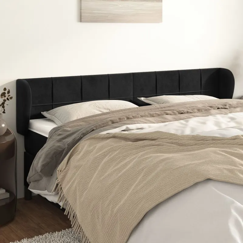 tablie de pat cu aripioare negru 163x23x78/88 cm catifea
