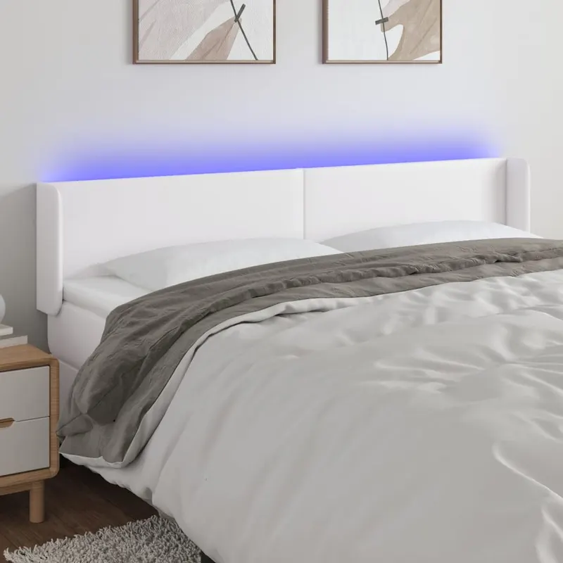 tablie de pat cu led, alb, 183x16x78/88 cm, piele ecologica