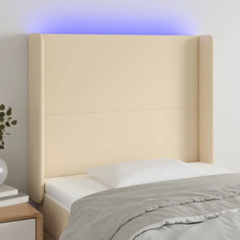 tablie de pat cu led, crem, 103x16x118/128 cm, textil