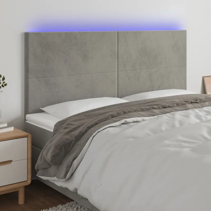 tablie de pat cu led, gri deschis, 160x5x118/128 cm, catifea
