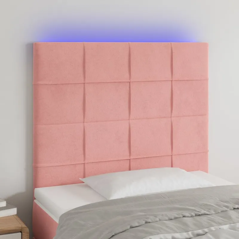 Tablie de pat cu led, roz, 80x5x118/128 cm, catifea