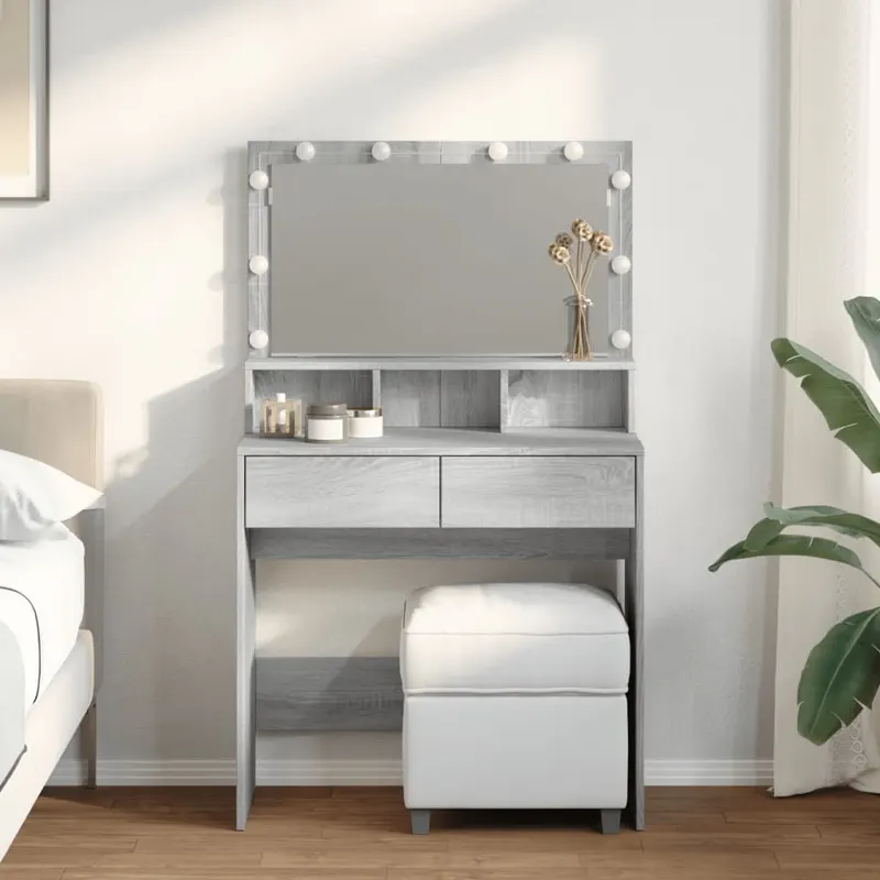 Masa de toaleta cu led, gri sonoma, 80x41x134,5 cm