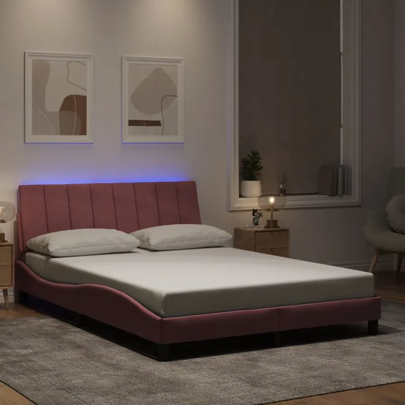 cadru de pat cu lumini led, roz, 120x200 cm, catifea