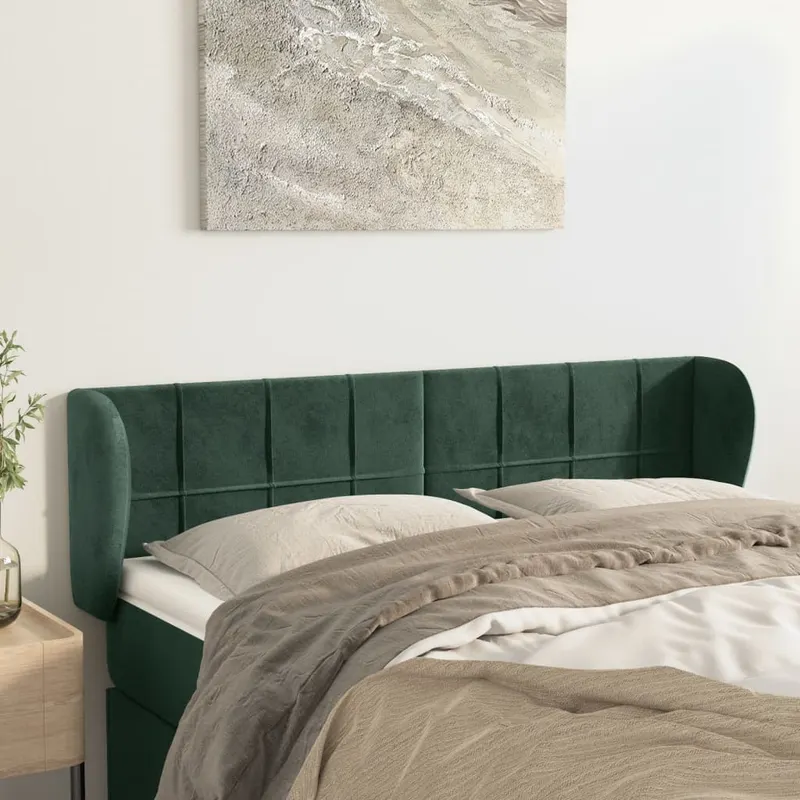 tablie de pat cu aripioare verde inchis 147x23x78/88 cm catifea