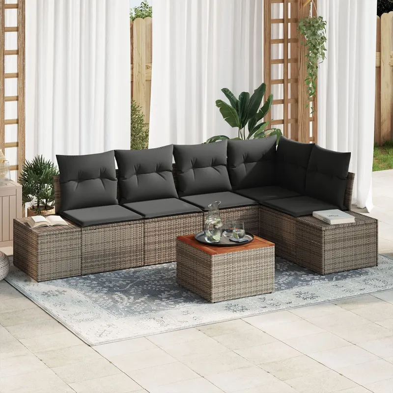 set canapea gradina cu perne gri din poliratan acacia
