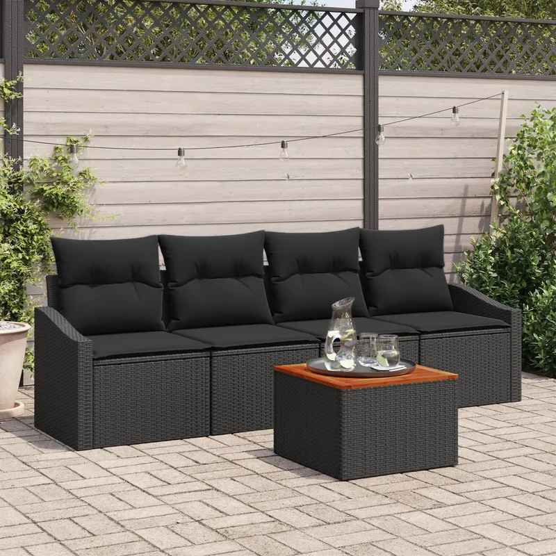 set de canapea de gradina 5 piese cu perne negru ratan poli acacia