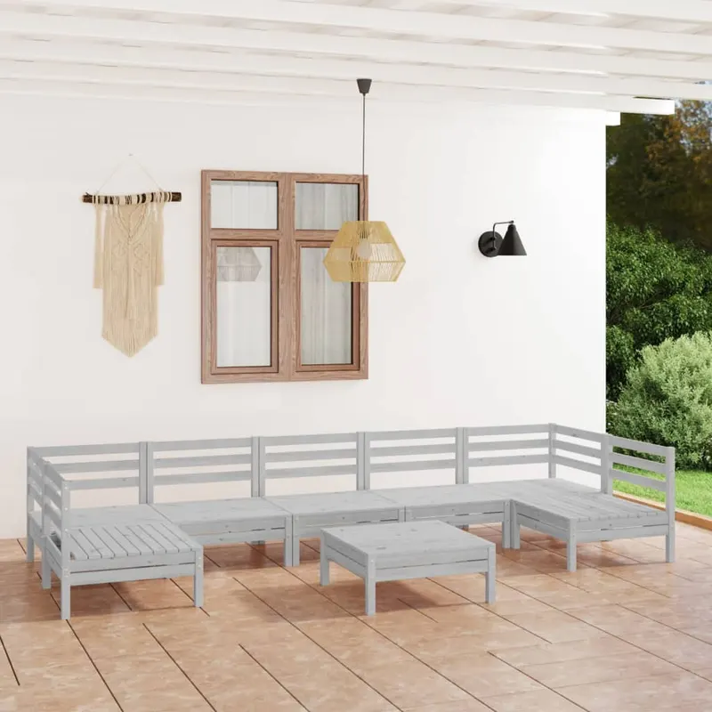 set mobilier relaxare gradina, 8 piese, alb, lemn masiv de pin