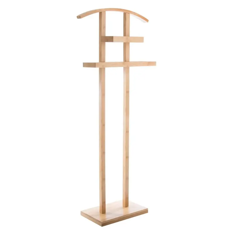 Suport haine bambus cu bara si etajera, 44x22x113 cm, organizare practica, maro