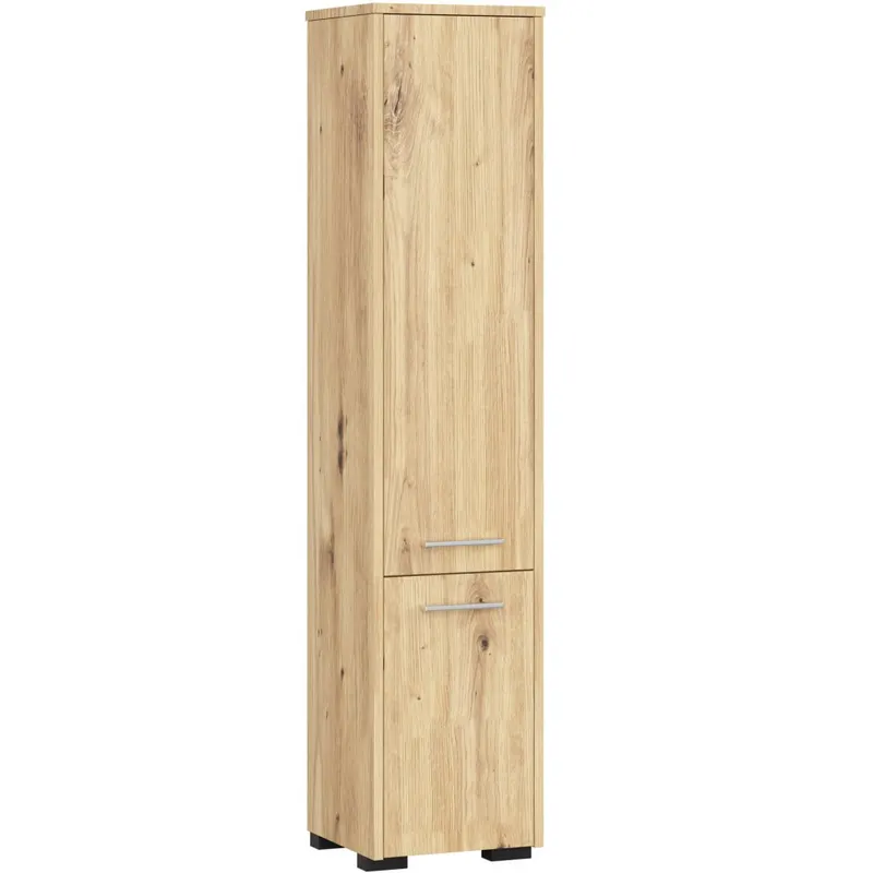 Dulap baie tip coloana cu 2 usi si 5 rafturi, PAL laminat, 30x30x140 cm, stejar artisan