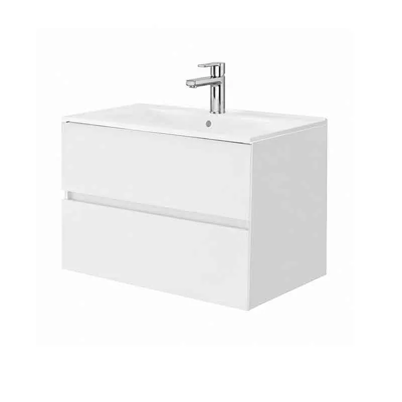Mobilier lavoar suspendat Fluminia Genova 80, modular, 2 sertare soft close, alb lucios