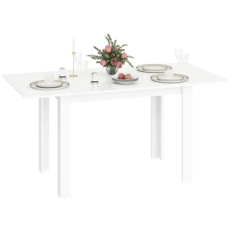 HOMCOM Masă Extensibilă pentru 4-6 Persoane cu Panouri Rabatabile, 120-160x80x78 cm, Alb Lucios