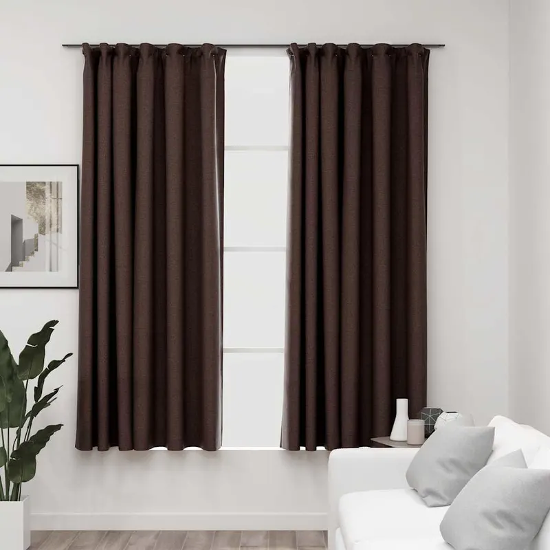 draperii opace aspect in, carlige, 2 buc. gri taupe, 140x175 cm