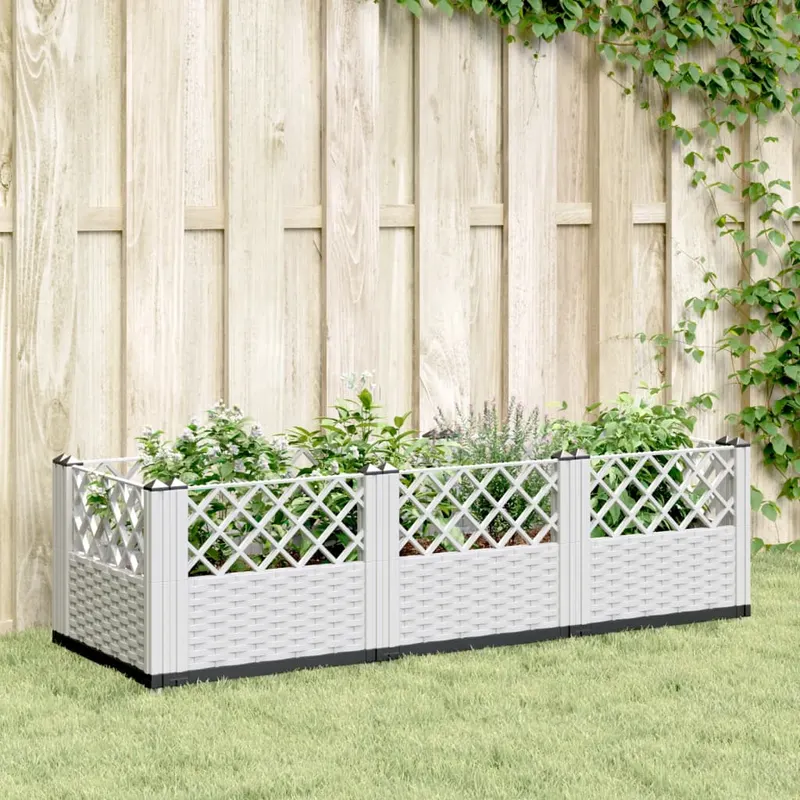 jardiniera de gradina cu tarusi, alb, 123,5x43,5x43,5 cm, pp