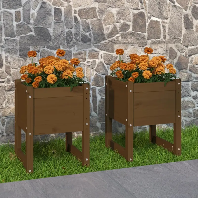 jardiniere, 2 buc., maro miere, 40x40x52,5cm, lemn masiv de pin