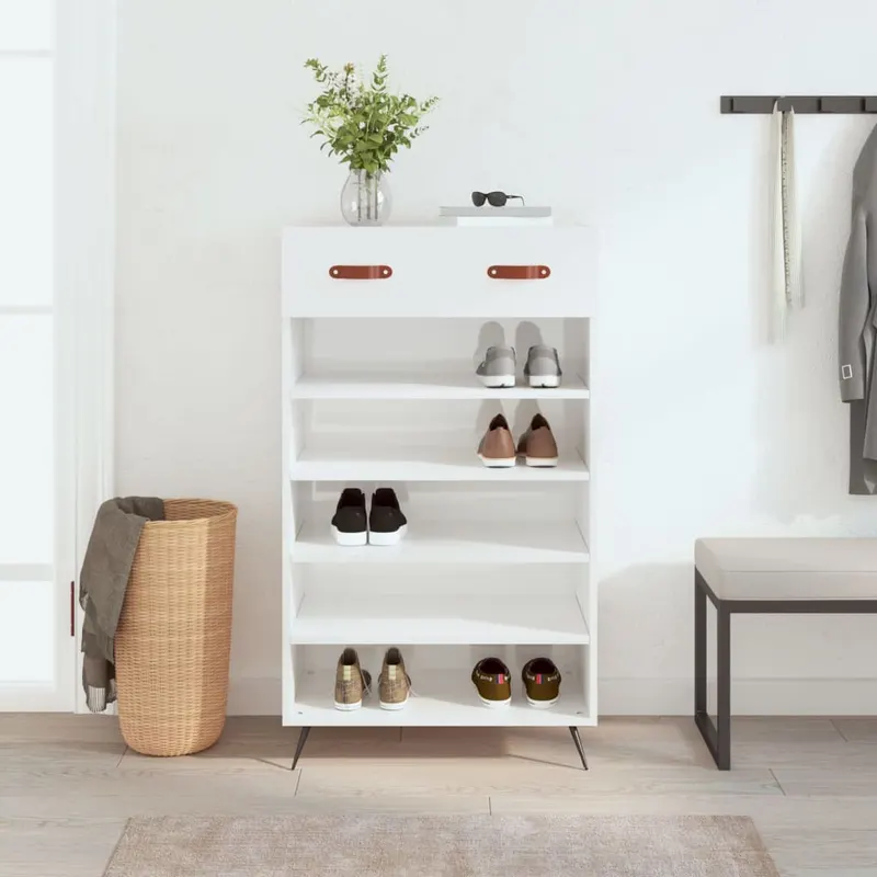 pantofar, alb extralucios, 60x35x105 cm, lemn prelucrat