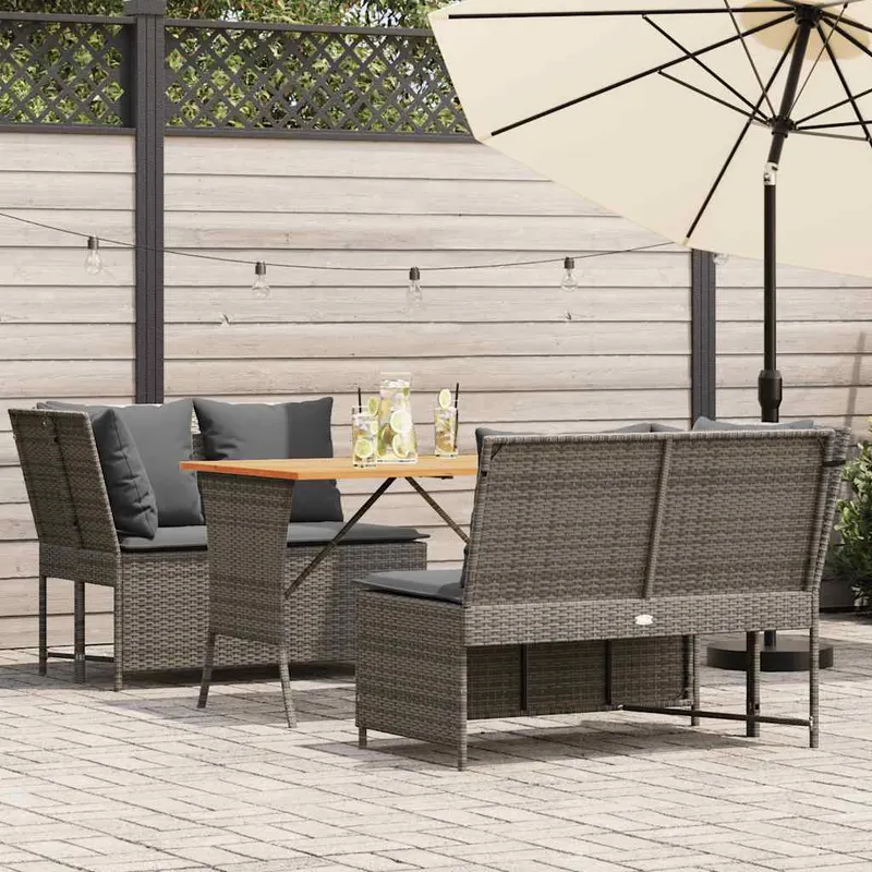 set canapea de gradina cu perne, 3 piese, gri, poliratan