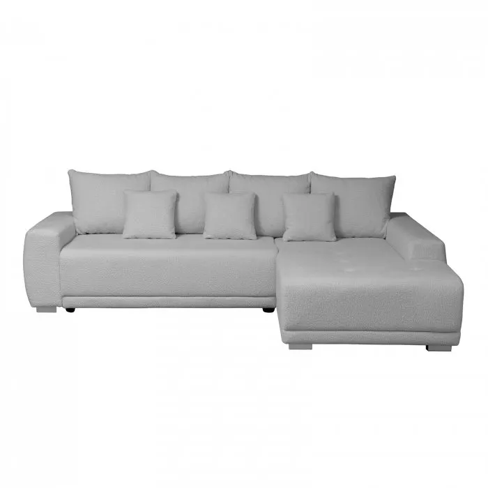 Coltar MARIBO L BUCLE extensibil, cu arcuri si lada depozitare, colt dreapta, gri, 282x205x92 cm