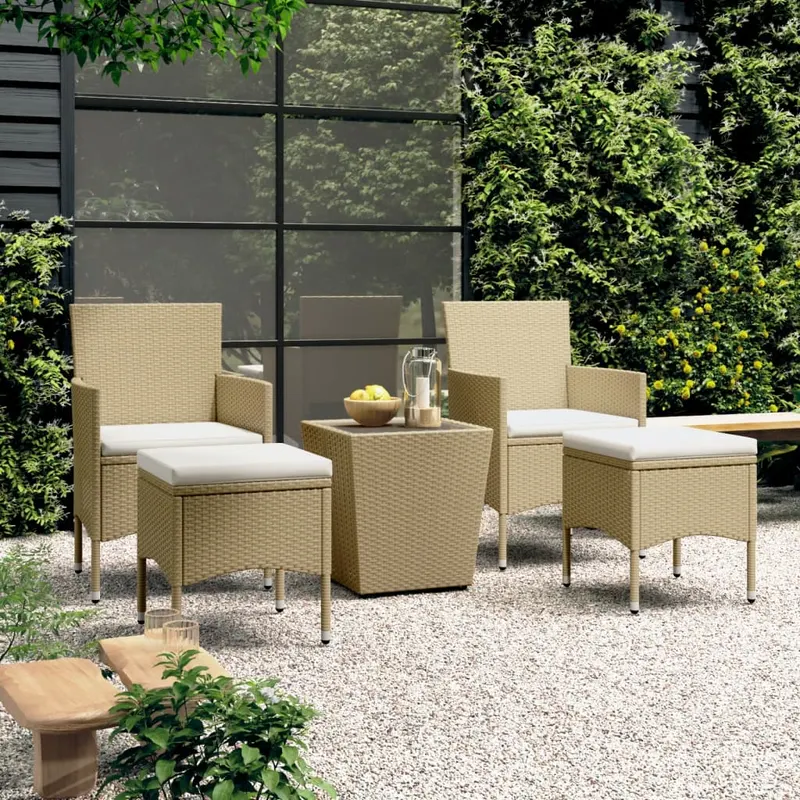 set mobilier bistro, 3 piese, bej, poliratan/sticla securizata