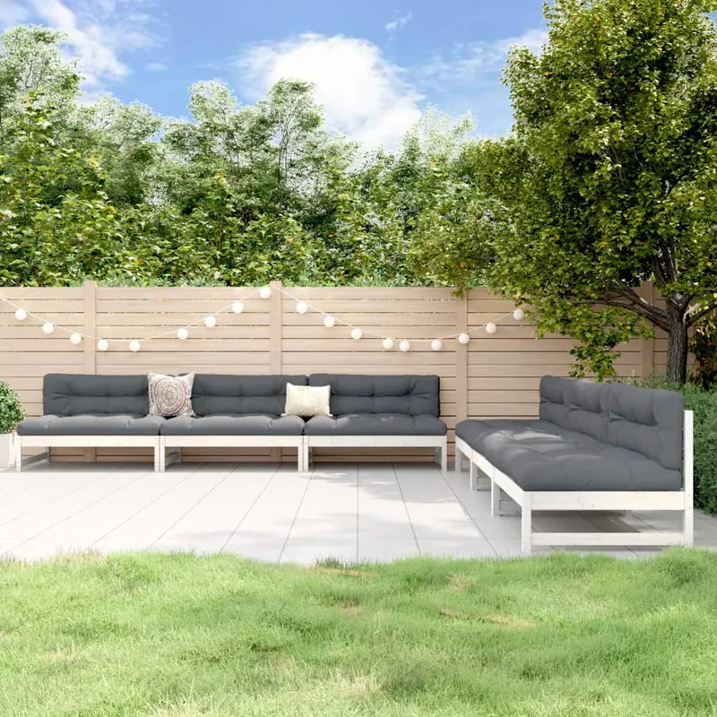 set mobilier de gradina, 6 piese, alb, lemn masiv pin