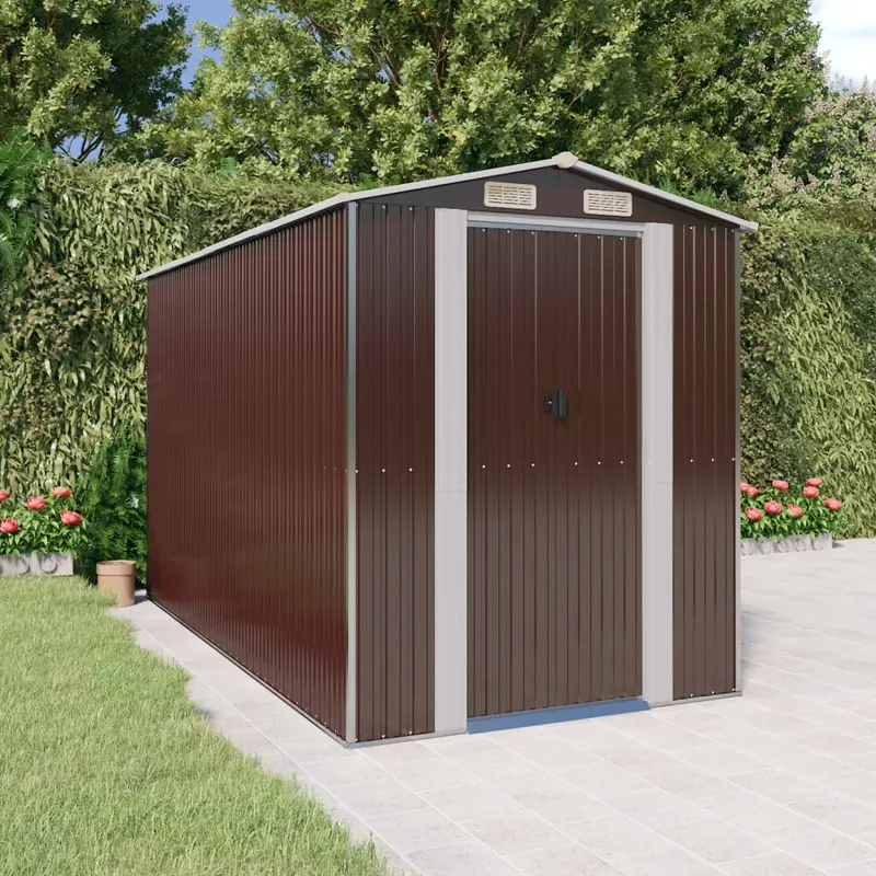 sopron de gradina, maro inchis, 192x357x223 cm, otel galvanizat