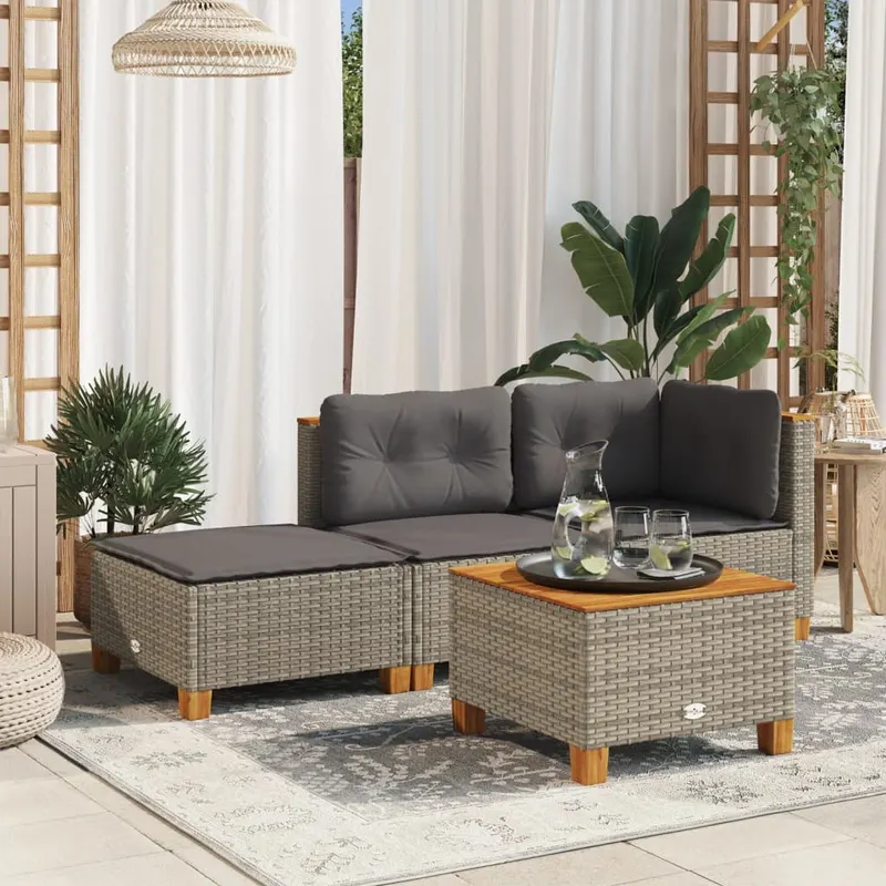 taburet de gradina cu perna, gri, 63,5x56x32 cm, poliratan