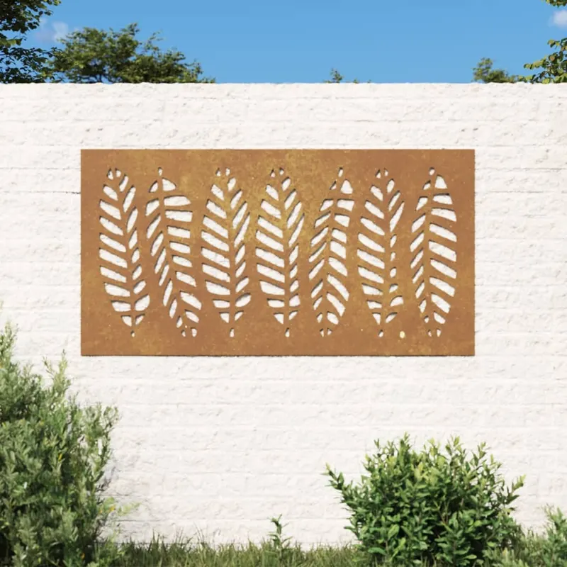 decoratie perete de gradina 105x55 cm design frunze otel corten