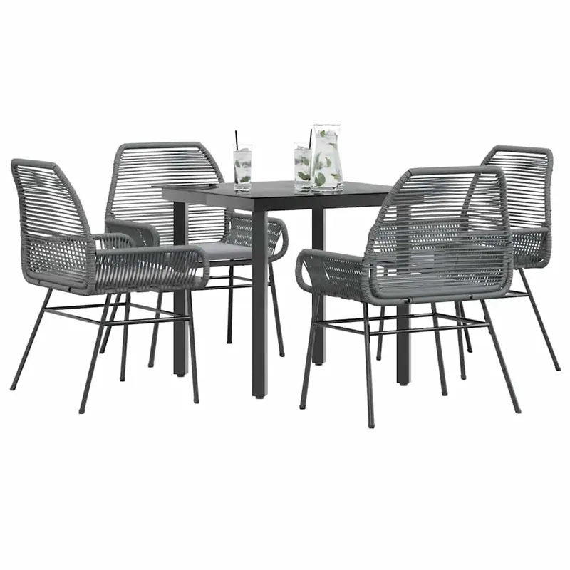 set de sufragerie de gradina 5 piese sticla poliratan gri