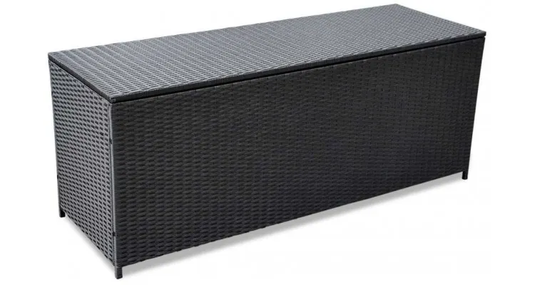 Lada de depozitare pentru exterior din poliratan negru 150 x 50 x 60 cm
