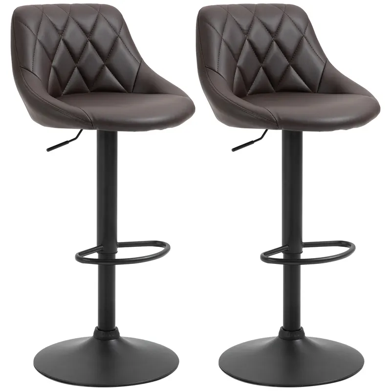 Set 2 scaune de bar HOMCOM, reglabile, imitatie de piele maro