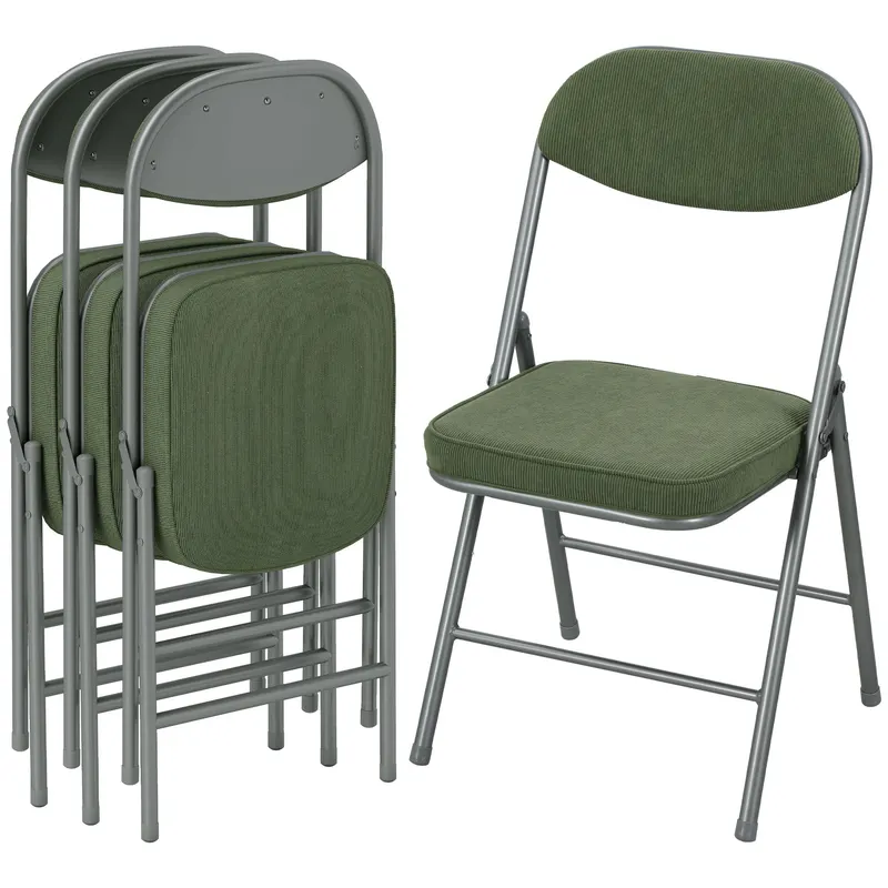 HOMCOM Lot de 4 scaune pliante scaune de sufragerie portabile cu șezuturi și spătare căptușite din catifea cotelată verde