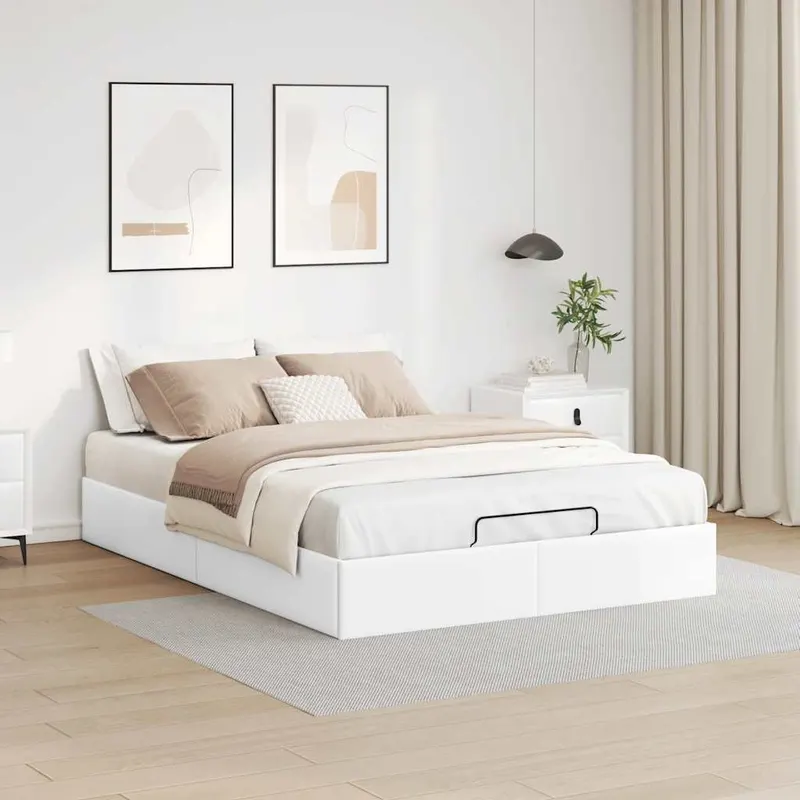 Cadru de pat otoman fara saltea alb 140x200cm piele artificiala