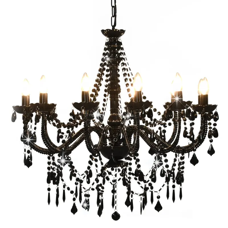 candelabru cu margele, negru, 12 becuri x e14