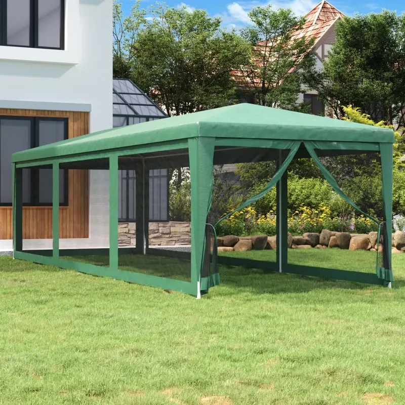 cort de petrecere cu 8 pereti din plasa, verde, 3x9 m, hdpe