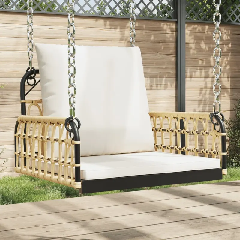 scaun balansoar cu perne, 63x58x39 cm, poliratan si otel