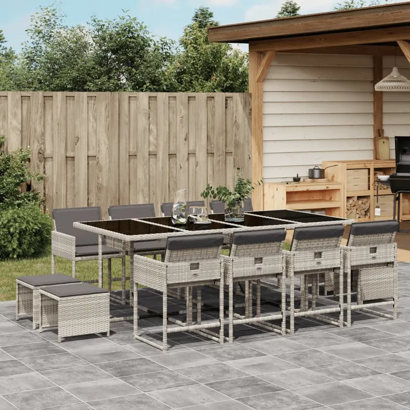 set mobilier de gradina cu perne 13 piese gri deschis poliratan