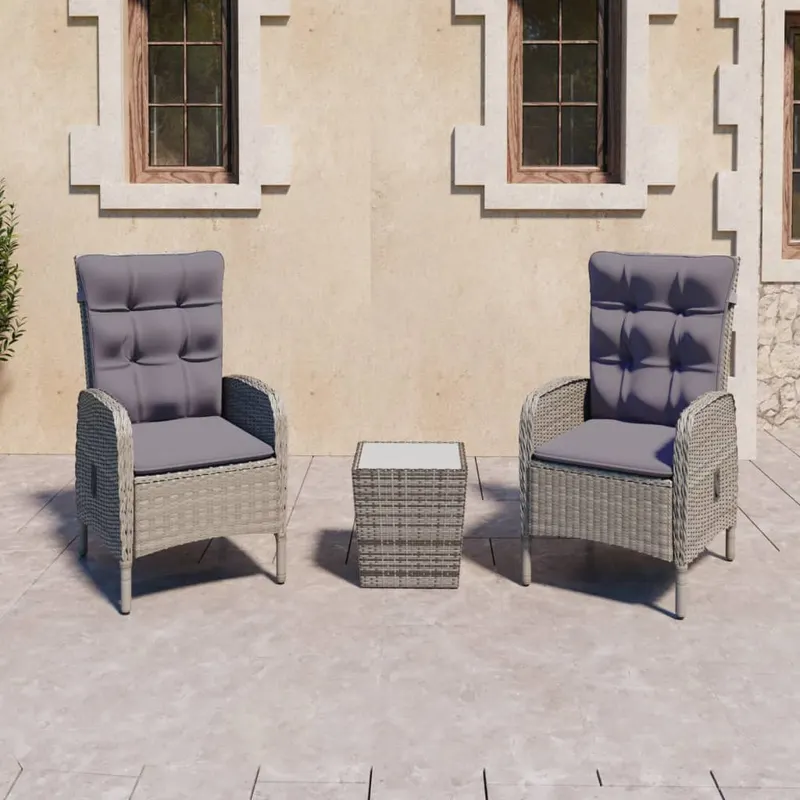 set mobilier gradina, 3 piese, gri, poliratan si sticla