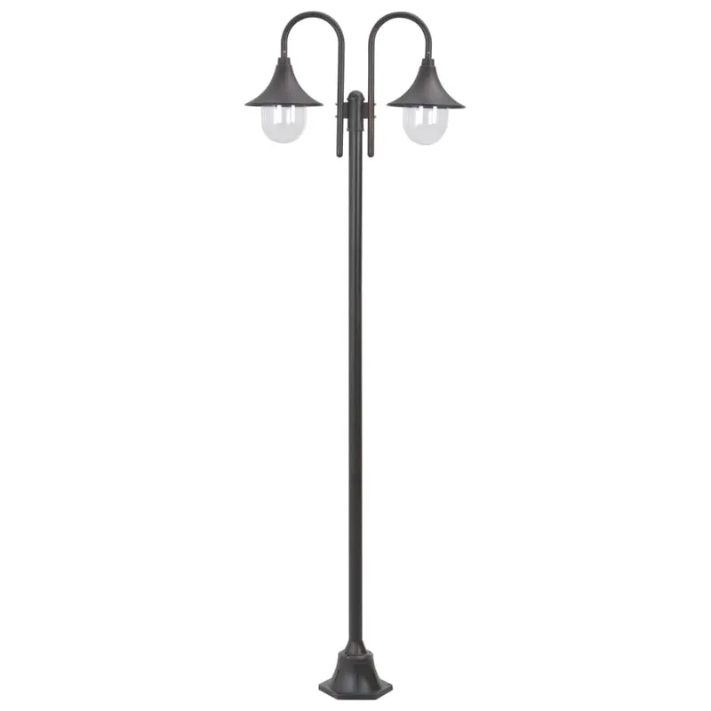 stalp cu lumini de gradina e27 220 cm, aluminiu 2 lampi, bronz