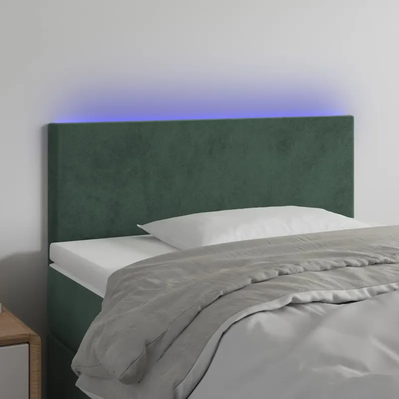 tablie de pat cu led, verde inchis, 90x5x78/88 cm, catifea