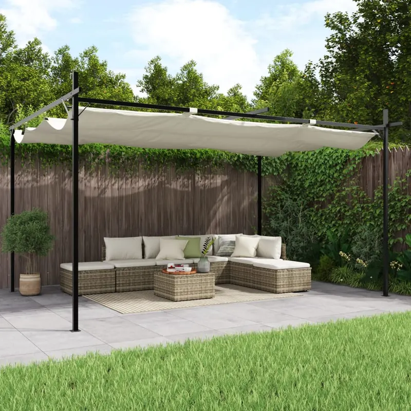 pergola cu acoperis retractabil, crem, 395x292x230 cm