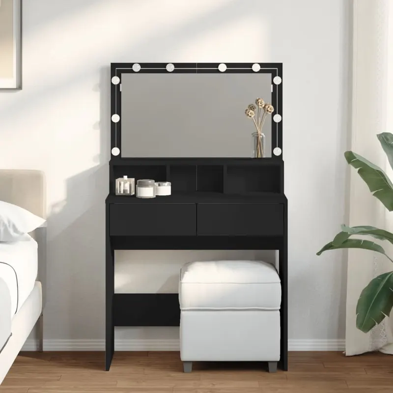 Masa de toaleta cu led, negru, 80x41x134,5 cm