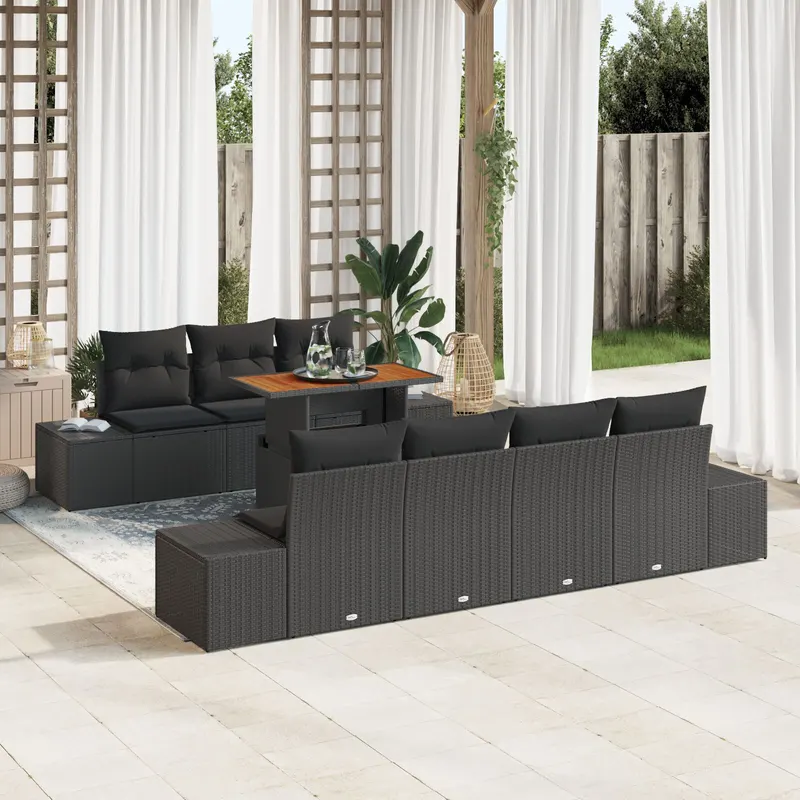 set de canapele de 8 piese cu perne ratan poliratan negru