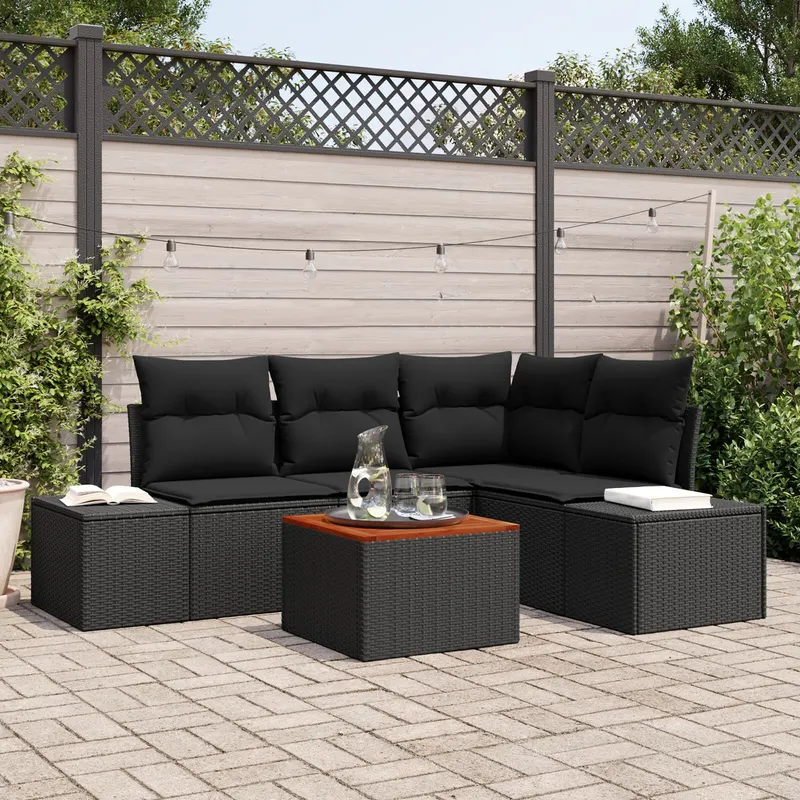 set de canapea de gradina 5 piese cu perne poliratan negru acacia