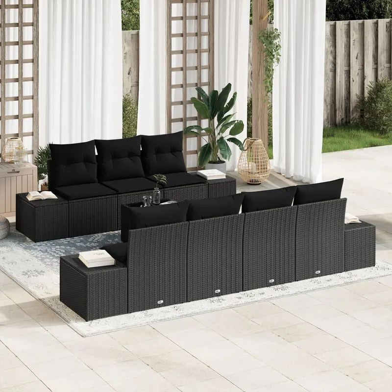 set de canapea de gradina cu perne, negru, poliratan
