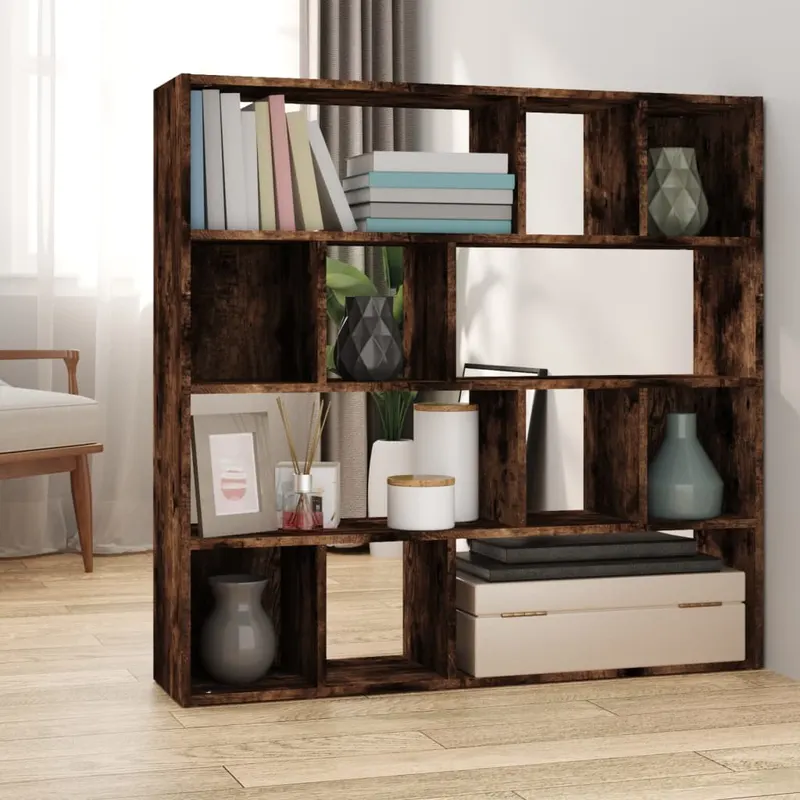 biblioteca/separator de camera, stejar fumuriu, 105x24x102 cm