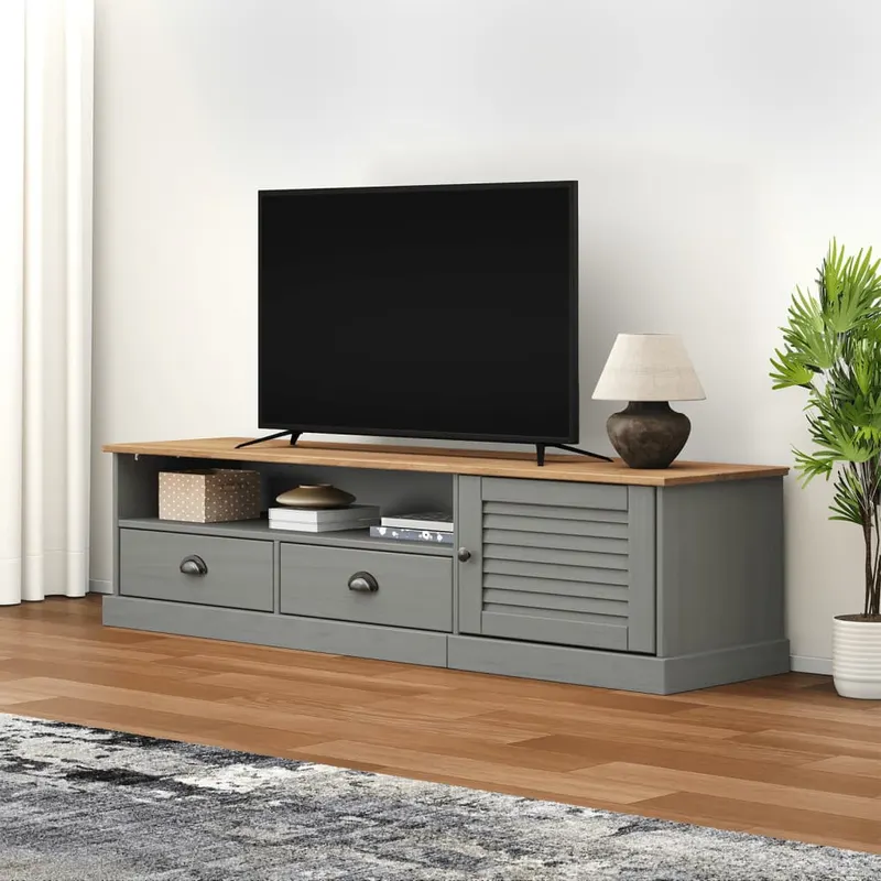 comoda tv vigo, gri, 156x40x40 cm, lemn masiv de pin