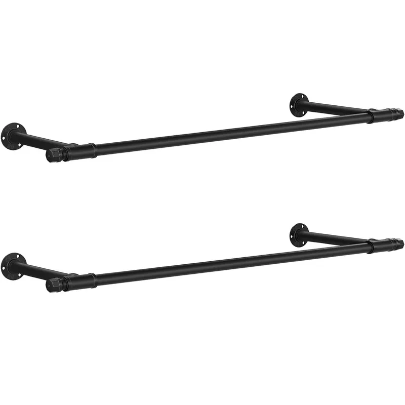 Set 2 sine metalice de agatat haine, montare pe perete, aspect industrial, 84x30x7cm, negru