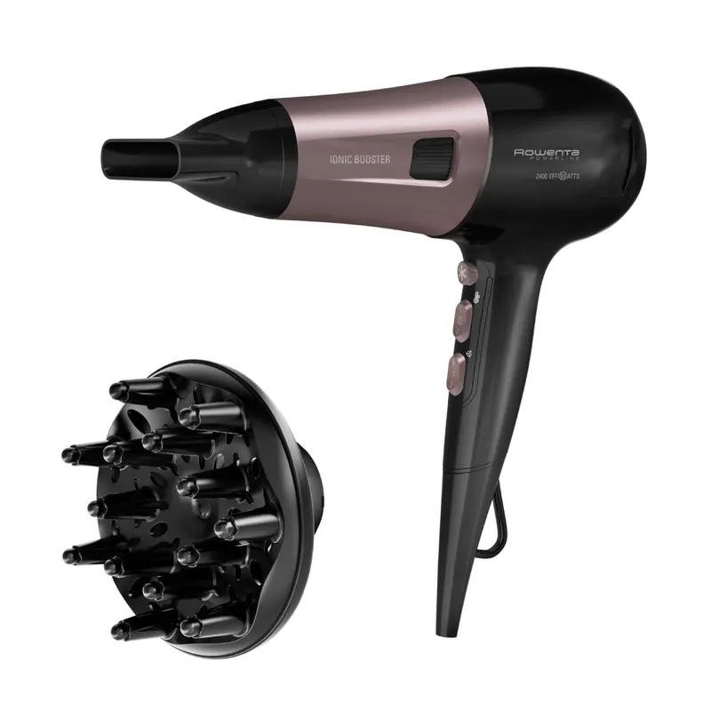 Uscator de par Rowenta PowerLine CV5940F0, 2400W, functie Effiwats, invelis cashmere keratin, tehnologie Ionic booster, negru roz