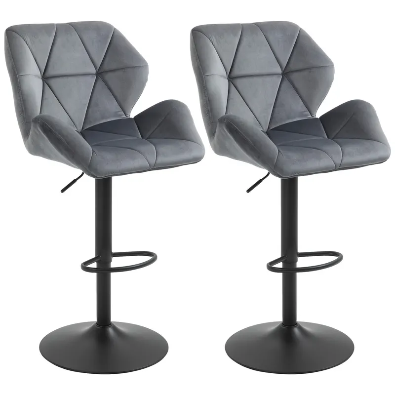 HOMCOM Set de 2 Scaune de Bar Sau Bucătărie cu Design Geometric, Gri