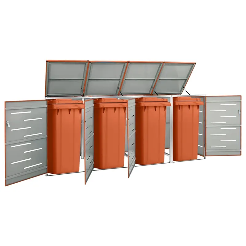 Magazie pentru patru pubele 276,5x77,5x115 cm otel inoxidabil